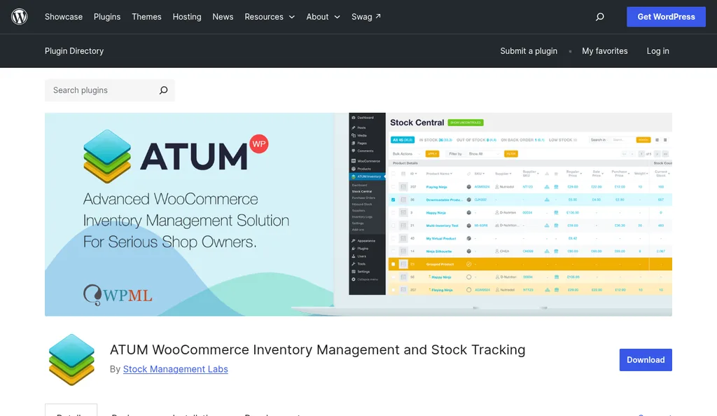 ATUM WooCommerce Inventory Management and Stock Tracking plugin page on WordPress.org by Stock Management Labs